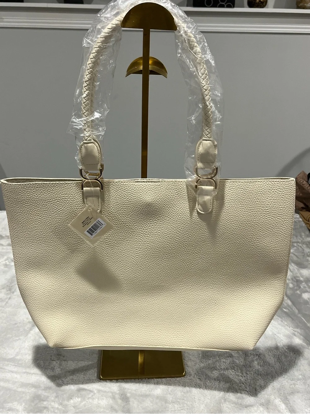 Ulta Beauty Classic Minimalist Cream Faux Leather Work Tote Bag NWT
